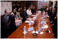 Mrs. Laura Bush participates in a discussion at the AlfaSol literacy program Friday, March 9, 2007, in Sao Paulo, Brazil. Students who complete the literacy program are eligible to enter Brazil's Youth and Adult Education (YAE) national program, which offers skills training for specific employment opportunities.