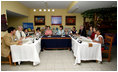 Mrs. Laura Bush participates in a discussion at Camino Seguro (Safe Passage) with Wendy Widmann de Berger in Guatemala City, Guatemala, Sunday, March 11, 2007. The program was founded by an American for children of families working in the Guatemala City garbage dump.