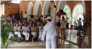 Mrs. Laura Bush and Mrs. Margarita Zavala, wife of Mexico President Felipe Calderon, applaud a performer of the Cultural Center for Yucatecan Children Tuesday, March 13, 2007, at Hacienda Ochil near Temozon in Mexico.