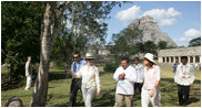 Mrs. Laura Bush and Mrs. Margarita Zavala, wife of President Felipe Calderon of Mexico, tour Mayan ruins in Uxmal, Mexico Tuesday, March 13, 2007.