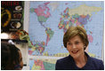 Mrs. Laura Bush visits with students at the Good Shepherd Nativity Mission School, Thursday, Nov. 1, 2007 in New Orleans, a Helping America's Youth visit with Big Brother and Big Sisters of Southeast Louisiana. Mrs. Bush thanked the group saying,"We know that positive role models are essential to young people's success.