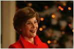 Laura Bush leads the press on a tour of the White House holiday decorations Thursday, Nov. 29, 2007. It's expected that 60,000 visitors will come to the White House during the holiday season.