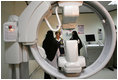 Mrs. Laura Bush tours the Abdullatif Cancer Screening Center Tuesday, Oct. 23, 2007, in Riyadh. Dr. Huda Abdulkareem, Head of the Hematology/Oncology Unit at King Khalid University Hospital, leads the tour. 