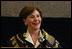 Mrs. Laura Bush addresses U.S. embassy staff Tuesday, Oct. 23, 2007, during her visit to Riyadh, Saudia Arabia.