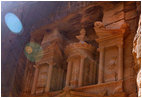 Mrs. Laura Bush tours the Treasury at Petra, a biblical city carved into stone, in southern Jordan Friday, Oct. 26, 2007. It is a UNESCO World Heritage Site and designated as one of the Seven New Wonders of the World in July 2007. A regional trading center, Petra prospered from the first century BCE until the first century AD, when it fell to the Romans in 106 AD.