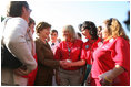 Mrs. Laura Bush meets with several women from military support organizations Tuesday, Sept. 18, 2007, on the South Lawn.