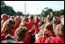 Mrs. Laura Bush hugs a woman during an event for military support organizations Tuesday, Sept. 18, 2007, on the South Lawn.