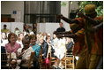 Mrs. Laura Bush listens to the African Children's Choir during a luncheon on global health and literacy Tuesday, Sept. 24, 2007, at the Pierpont Morgan Library in New York.