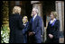 President George W. Bush and Mrs. Laura Bush are joined by Ukrainian President Viktor Yushchenko and his wife, first lady Kateryna Yushchenko, background, Tuesday, April 1, 2008, during a tour of St. Sophia's Cathedral lead by the Director of the Sofiya Kyivska Museum, Larisa Rusenko, in Kyiv, Ukraine.