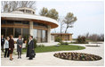 Mrs. Laura Bush joins Mrs. Maria Basescu, in dark dress, spouse of Romanian President Traian Basescu, at Protocol Villas Neptun-Olimp, the presidential retreat, in Neptun, Romania, Wednesday, April 2, 2008. 