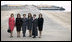 Mrs. Laura Bush and Mrs. Maria Basescu, second from left, spouse of Romania's President Traian Basescu, are joined for a photo opportunity with luncheon guests Wednesday, April 2, 2008, at the presidential seaside retreat in Neptun, Romania. Joining them are from left: Codrina Vierita, spouse of Adrian Vierita, Romanian Ambassador to the United States; Alexandra Coman, accomplished opera singer and fiancée of Adrian Cioroianu, Romania's Minister of Foreign Affairs; Jenny Taubman, spouse of Nick Taubman, U.S. Ambassador to Romania, and Maria Bitang, former Romanian Olympic Gymnastics Coach and State Advisor.