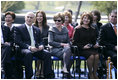 Mrs. Laura Bush and Mrs. Maria Basescu, spouse of Romania's President Traian Basescu, break out in laughter at remarks made Wednesday, April 2, 2008, during a joint press availability with their husbands at the Protocol Villas Neptun-Olimp in Neptun, Romania.