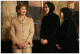 Mrs. Laura Bush smiles during her visit Friday, April 4, 2008, to Stavropoleos Church in Bucharest, Romania. The church, built in 1724, is an artistic monument displaying a well-balanced blend of Byzantine-oriental and Western-baroque elements.