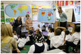 Mrs. Laura Bush is joined by U.S. Education Secretary Margaret Spellings as she visits the first grade classroom and students of teacher Laura Gilbertson, right, Monday, April 14, 2008, at the Martin Luther King Elementary School in Washington, D.C., to mark the tenth anniversary of Teach for America Week.