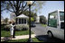 President George W. Bush and Laura Bush wave goodbye to Pope Benedict XVI as he prepares to leave the White House Wednesday, April 16, 2008 in the Pope mobile, following his official welcome to the White House.