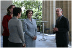 Mrs. Laura Bush is joined by Mrs. Sarah Brown, wife of the Prime Minister of the United Kingdom, and Lady Sheinwald, wife of the British Ambassador to the United States, as they participate in a tour of the Smithsonian American Art Museum's "The Honor of Your Company Is Requested: President Lincoln's Inaugural Ball" Exhibit Thursday, April 17, 2008, in Washington, D.C. Their tour is lead by Mr. Charles Robertson, Guest Curator, "The Honor of Your Company Is Requested: President Lincoln's Inaugural Ball."