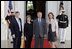 President George W. Bush and Laura Bush welcome British Prime Minister Gordon Brown and his wife, Sarah Brown, to the White House Thursday evening, April 17, 2008, for a private social dinner.