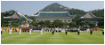 An honor guard stands at attention in the Grand Garden of the Blue House, the residence of President Lee Myung-bak of the Republic of Korea, during arrival ceremonies Wednesday, Aug. 6, 2008, in Seoul for President George W. Bush and Mrs. Laura Bush.