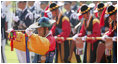 Ceremonial dancers perform Wednesday, Aug. 6, 2008, during arrival ceremonies in Seoul for President George W. Bush and Mrs. Laura Bush.