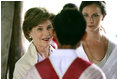 Mrs. Laura Bush and daughter Ms. Barbara Bush, right, visit a grammar class at the Mae La Refugee Camp at Mae Sot, Thailand, on August 7, 2008. At least 39,000 Burmese have gathered at this camp to escape oppression in their country. The camp is the largest of nine refugee camps in Thailand.