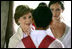 Mrs. Laura Bush and daughter Ms. Barbara Bush, right, visit a grammar class at the Mae La Refugee Camp at Mae Sot, Thailand, on August 7, 2008. At least 39,000 Burmese have gathered at this camp to escape oppression in their country. The camp is the largest of nine refugee camps in Thailand.