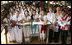 During her visit to the Mae La Refugee Camp in Mae Sot, Thailand, Mrs. Laura Bush visits with a class studying grammar. Mrs. Bush's daughter, Ms. Barbara Bush is to the right of Mrs. Bush in the Aug. 7, 2008 visit. The camp, the largest of nine on the border, houses at least 39,000 refugees fleeing the oppression in Burma.