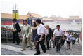 Mrs. Laura Bush and daughter Barbara arrive at the Forbidden City in Beijing Friday, Aug. 9, 2008.