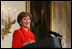 Mrs. Laura Bush welcomes guests to The Heart Truth reception Monday, Feb. 11, 2008, in the East Room of the White House, reminding women of the importance to protect their heart health. Mrs. Bush has served as the National Ambasasador for The Heart Truth national campaign since 2003.