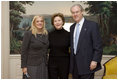 Mrs. Laura Bush meets with George and Trish Vradenberg, both of the Vradenburg Foundation, at the White House on January 9, 2008. Mrs. Bush participated in an interview with Trish Vradenburg on her father's battle with Alzheimer's Disease. To find out more about Alzheimer's Disease, visit www.alz.org.