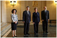 Mrs. Laura Bush poses for photos with Nabi Sensoy, Turkish Ambassador to the United States, his wife Gulgun Sensoy, and Dr. Ben Bernanke, Federal Reserve Chairman Friday January 18, 2007, during a visit to the Contemporary Turkish Painting Exhibit at the Federal Reserve in Washington, D.C.