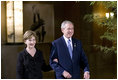 President George W. Bush and Mrs. Laura Bush arrive at the Dinner with G-8 Leaders and Spouses Monday, July 7, 2008, at the Windsor Hotel Toya Resort and Spa in Toyako, Japan.