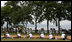 Mrs. Laura Bush, joined by other G-8 spouses, plants a tree at the Toyako New Mount Showa Memorial Park during tree planting ceremony Wednesday, July 9, 2008, in Hokkaido, Japan. Joining Mrs. Bush from left are Mrs. Sarah Brown, spouse of the Prime Minister of the United Kingdom, Mrs. Svetlana Medvedev, spouse of the President of Russia, Mrs. Laureen Harper, spouse of the Prime Minister of Canada, Mrs. Kiyoko Fukuda, spouse of the Prime Minister of Japan, and Ms. Harumi Takahashi, Governor of Hokkaido.