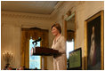 Mrs. Laura Bush welcomes attendees of the 2008 Cooper-Hewitt National Design Awards on July 14, 2008 in the White House East Room. The awards are given in various disciplines such as communications, architecture, landscape, product, interior, fashion and people's design as well as in lifetime achievement, corporate achievement, special jury commendation. They awards are a tool to increase national awareness of design by promoting excellence, innovation and lasting achievement. The award program was first launched in 2000 at the White House as an official project of the White House Millennium Council.