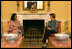 Mrs. Laura Bush meets with Mrs. Begum Gillani, wife of Pakistani Prime Minister Yousaf Raza Gillani, during coffee at the White House on July 29, 2008.