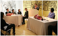 Mrs. Laura Bush addresses the Za in Proti (ZIP) student event Tuesday, June 10, 2008 in Kranj, Slovenia, joined by Slovenia's First Lady Barbara Miklic Turk, right.