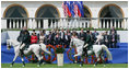 President George W. Bush and Mrs. Laura Bush attend the Lipizzaner Horse Exhibition Tuesday, June 10, 2008, at Brdo Castle in Kranj, Slovenia.