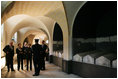 Mrs. Laura Bush visits the Lafayette Memorial Crypt Wednesday, June 11, 2008, during her visit to the Lafayette Escadrille Memorial in Marnes la Coquette, France. Beneath the monument, is a sanctuary crypt that is the final resting place for 68 pilots from the Lafayette Flying Corps that were lost during the First World War.