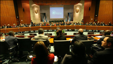 Mrs. Laura Bush participates in a meeting with representatives at the World Food Program Conference Thursday, June 12, 2008 in Rome, where Mrs. Bush thanked the WFP for their work to help feed the hungry and their programs to help the hungry feed themselves.