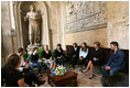 Mrs. Laura Bush speaks with students at the American Study Center Friday, June 13, 2008, at the Mattei Palace in Rome.