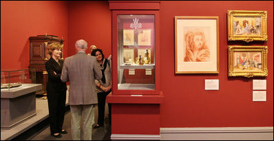 Mrs. Laura Bush is given a tour of the paintings and personal artifacts at the Marie Antoinette Exhibit at The Grand Palais Sunday, June 15, 2008, in Paris.