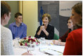 Mrs. Laura Bush meets Monday, June 16, 2008, with key members of the Community Foundation for Northern Ireland's Youthbank Program in Belfast. 