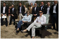 Mrs. Laura Bush and Anne-Mette Rasmussen, wife of Denmark Prime Minister Anders Fogh Rasmussen, attend a joint press availability at The Bush Ranch in Crawford, Texas, Saturday, March 1, 2008, in Crawford, Texas. 