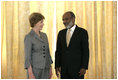 Mrs. Laura Bush meets with Haiti's President Rene Preval Thursday, March 13, 2007 at the National Palace in Port-au-Prince, Haiti, prior to Mrs. Bush's visit to the GHESKIO HIV/AIDS Center, the U.S. Embassy and the College de St. Martin Tours education program.