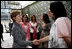 Mrs. Laura Bush is greeted Friday, March 14, 2008, on her arrival to a meeting of the Mexican Association Against Breast Cancer (Fundacion Cim*ab) in Mexico City. From left are Mrs. Maria Asuncion Garza, wife of U.S. Ambassador to Mexico Antonio Garza, Jr., Mrs. Margarita Zavala, wife of Mexico's President Felipe Calderon, Ms. Bertha Aguilar de Garcia, president of Cim*ab, and Ms. Rosaela Gijon, director of Cim*ab.