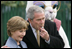 President George W. Bush embraces Mrs. Laura Bush as he blows a whistle Monday, March 24, 2008 on the South Lawn of the White House, to officially start the festivities for the 2008 White House Easter Egg Roll.