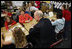 Mrs. Laura Bush, joined by Kansas U.S. Senator Pat Roberts, visits with students Tuesday, March 25, 2008, at the Rolling Ridge Elementary School in Olathe, Kansas. Mrs. Bush honored the school and students for their exceptional volunteer work.