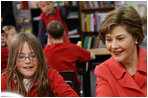 Mrs. Laura Bush meets with students at the Rolling Ridge Elementary School Tuesday, March 25, 2008, in Olathe, Kansas, where Mrs. Bush honored the school and students for their amazing efforts to volunteer and help others.