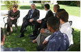 President George W. Bush and Mrs. Laura Bush participate in a roundtable discussion with a group of youths at the Bible Lands Museum Jerusalem Friday, May 16, 2008. Young leaders interested in fostering peace in their country, the youths represented cross cultures, including Jews, Israel Arabs, Palestinians and an immigrant from Ethiopia.