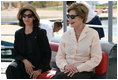 Mrs. Laura Bush sits with Ms. Hilda Arellano, USAID Cairo Mission Director, as they prepare to launch out on a Challenger Boat Tour Saturday, May 17, 2008, off the coast of Sharm El Sheikh, Egypt.