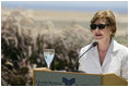 Mrs. Laura Bush delivers remarks on U.S.-Middle East Partnership for Breast Cancer Awareness and Research Sunday, May 18, 2008, at the Grand Rotana Resort in Sharm El Sheikh, Egypt. Said Mrs. Bush, "The new U.S.-Middle East Partnership for Breast Cancer Awareness and Research is helping us pass on what we've learned so that more women who are diagnosed with breast cancer in the early stages when the survival chances are greatest."